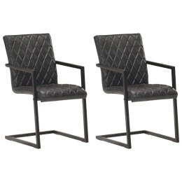 Krzesła stołowe, wspornikowe, 2 szt., czarne, skóra naturalna Lumarko!