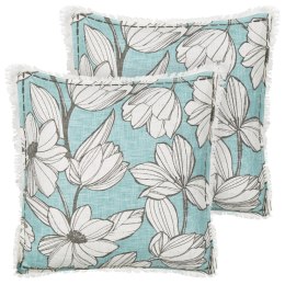 2 poduszki dekoracyjne bawełniane w kwiaty z frędzlami 45 x 45 cm biało-niebieskie CYANOTIS Lumarko!