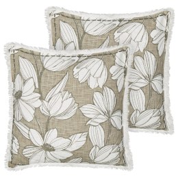 2 poduszki dekoracyjne bawełniane w kwiaty z frędzlami 45 x 45 cm biało-zielone CYANOTIS Lumarko!