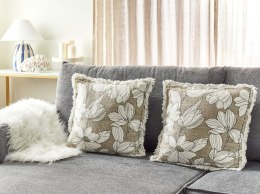 2 poduszki dekoracyjne bawełniane w kwiaty z frędzlami 45 x 45 cm biało-zielone CYANOTIS Lumarko!