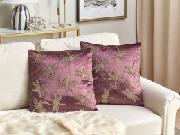 2 poduszki dekoracyjne welurowe motyw ważki 45 x 45 cm fioletowe DAYLILY Lumarko!