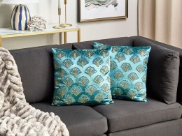 2 welurowe poduszki dekoracyjne haftowana w muszelki 45 x 45 cm turkusowe PANDOREA Lumarko!
