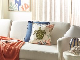 Poduszka dekoracyjna w żółwia lniana 45 x 45 cm beżowa ALGAE Lumarko!