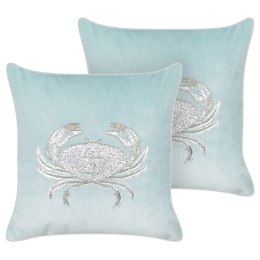 2 poduszki dekoracyjne w kraby welurowe 45 x 45 cm niebieskie BOSSIELLA Lumarko!