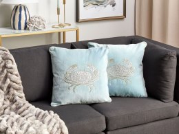 2 poduszki dekoracyjne w kraby welurowe 45 x 45 cm niebieskie BOSSIELLA Lumarko!