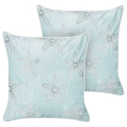2 poduszki dekoracyjne w rozgwiazdy welurowe 45 x 45 cm niebieskie CERAMIUM Lumarko!