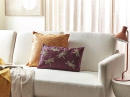 Poduszka dekoracyjna welurowa motyw ważki 30 x 50 cm fioletowa DAYLILY Lumarko!