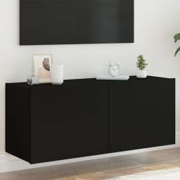 Ścienna szafka TV z LED, czarna, 100x35x41 cm Lumarko!
