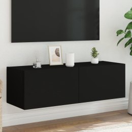 Ścienna szafka TV z LED, czarna, 100x35x31 cm Lumarko!