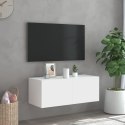 Ścienna szafka TV z LED, biała, 80x35x31 cm Lumarko!
