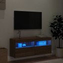 Ścienna szafka TV z LED, brązowy dąb, 100x30x40 cm Lumarko!
