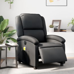 Rozkładany fotel masujący, elektryczny, czarny, skóra naturalna Lumarko!