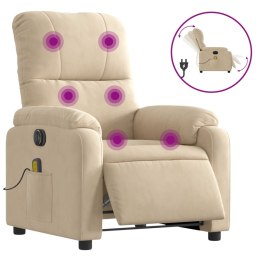 Rozkładany fotel elektryczny, masujący, kremowy, mikrofibra Lumarko!
