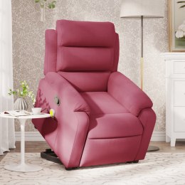 Rozkładany fotel masujący, podnoszony, winna czerwień, aksamit Lumarko!