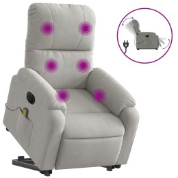 Podnoszony fotel masujący, rozkładany, jasnoszary, mikrofibra Lumarko!