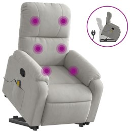 Podnoszony fotel masujący, rozkładany, jasnoszary, mikrofibra Lumarko!