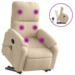 Podnoszony fotel masujący, rozkładany, kremowy, mikrofibra Lumarko!
