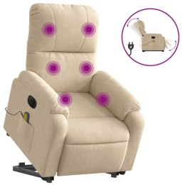 Podnoszony fotel masujący, rozkładany, kremowy, mikrofibra Lumarko!