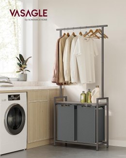 2-sekcyjny kosz na pranie z drążkiem na ubrania, wyjmowanymi i wysuwanymi wkładkami, półką, 2 x 12,1 galonów, 28,7 x 13 x 6