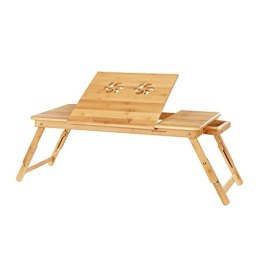 Bambusowe biurko laptopa, składany stół do łóżka, dla leworęcznego, praworęcznego, sofy regulowanej wysokości, 72 x (21-29) x 35