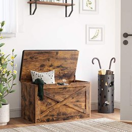 Ławka na buty, wyściełana ławka do przechowywania z amortyzowanym siedzeniem, szafka na klatkę piersiową, styl drzwi stodoły, 29