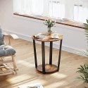 Stół boczny, okrągły stół ze stalową ramą, do salonu, sypialni, prostego montażu, przemysłowego, rustykalnego brązu i czarnego L