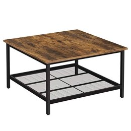 Stół do kawy, kwadratowy stół koktajlowy z przestronnym topem stołowym, solidna stalowa rama i półka do przechowywania, styl prz