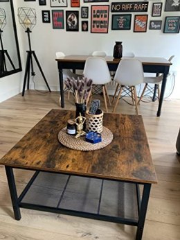 Stół do kawy, kwadratowy stół koktajlowy z przestronnym topem stołowym, solidna stalowa rama i półka do przechowywania, styl prz