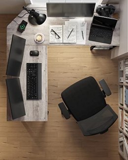 Biurko komputerowe, narożne biurko w kształcie litery L, stacja robocza z półkami do biura domowego, oszczędność przestrzeni, ła