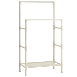 Metalowy stojak do przedpokoju z 2 szynami ubraniowymi i 1 półką, trzyma do 70 kg, łatwy w montażu, biały