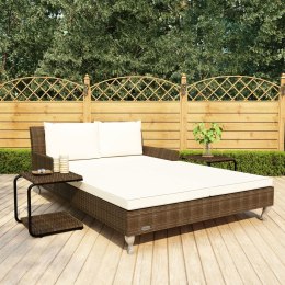2-osobowe łóżko ogrodowe z poduszkami, rattan PE, brązowe Lumarko!