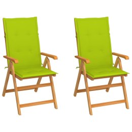 Krzesła ogrodowe, 2 szt., z jasnozielonymi poduszkami, tekowe Lumarko!