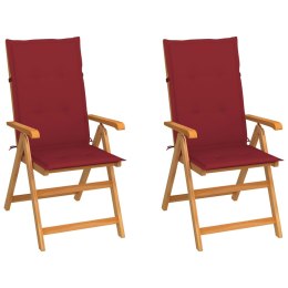 Krzesła ogrodowe, 2 szt., z poduszkami w kolorze wina, tekowe Lumarko!