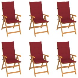 Krzesła ogrodowe, 6 szt., winnoczerwone poduszki, drewno tekowe Lumarko!