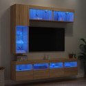 7-częściowy zestaw ściennych szafek TV z oświetleniem LED, dąb sonoma Lumarko!
