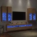 7-częściowy zestaw ściennych szafek TV z oświetleniem LED, dąb sonoma Lumarko!