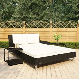 2-osobowe łóżko ogrodowe z poduszkami, rattan PE, czarne Lumarko!