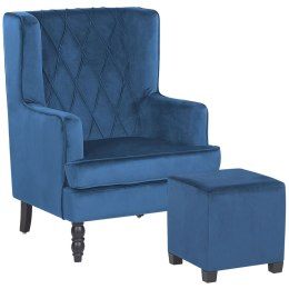 Fotel welurowy z podnóżkiem niebieski SANDSET Lumarko!