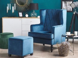 Fotel welurowy z podnóżkiem niebieski SANDSET Lumarko!