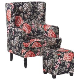 Fotel z podnóżkiem w kwiaty czarny SANDSET Lumarko!