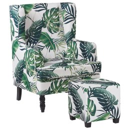 Fotel z podnóżkiem w liście biało-zielony SANDSET Lumarko!