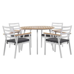 Zestaw ogrodowy stół i 4 krzesła biały z poduszkami szarymi CAVOLI Lumarko!