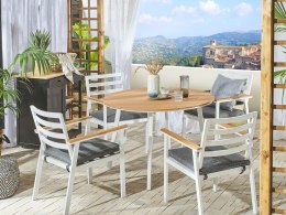 Zestaw ogrodowy stół i 4 krzesła biały z poduszkami szarymi CAVOLI Lumarko!