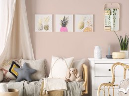 Zestaw 3 obrazów na płótnie ananasy 30 x 30 cm różowo-złoty APESIKA Lumarko!