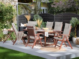 Zestaw ogrodowy drewno akacjowe stół i 6 krzeseł z poduszkami beżowoszarymi TOSCANA Lumarko!