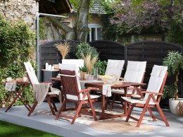 Zestaw ogrodowy drewno akacjowe stół i 6 krzeseł z poduszkami białymi TOSCANA Lumarko!