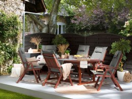 Zestaw ogrodowy drewno akacjowe stół i 6 krzeseł z poduszkami szarymi TOSCANA Lumarko!