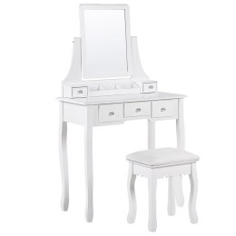 Toaletka 5 szuflad prostokątne lustro i stołek biała RAYON Lumarko!
