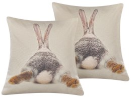 2 poduszki dekoracyjne z motywem królika 45 x 45 cm beżowoszare BUXUS Lumarko!