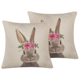 2 poduszki dekoracyjne z motywem królika 45 x 45 cm szarobeżowe TULIPA Lumarko!